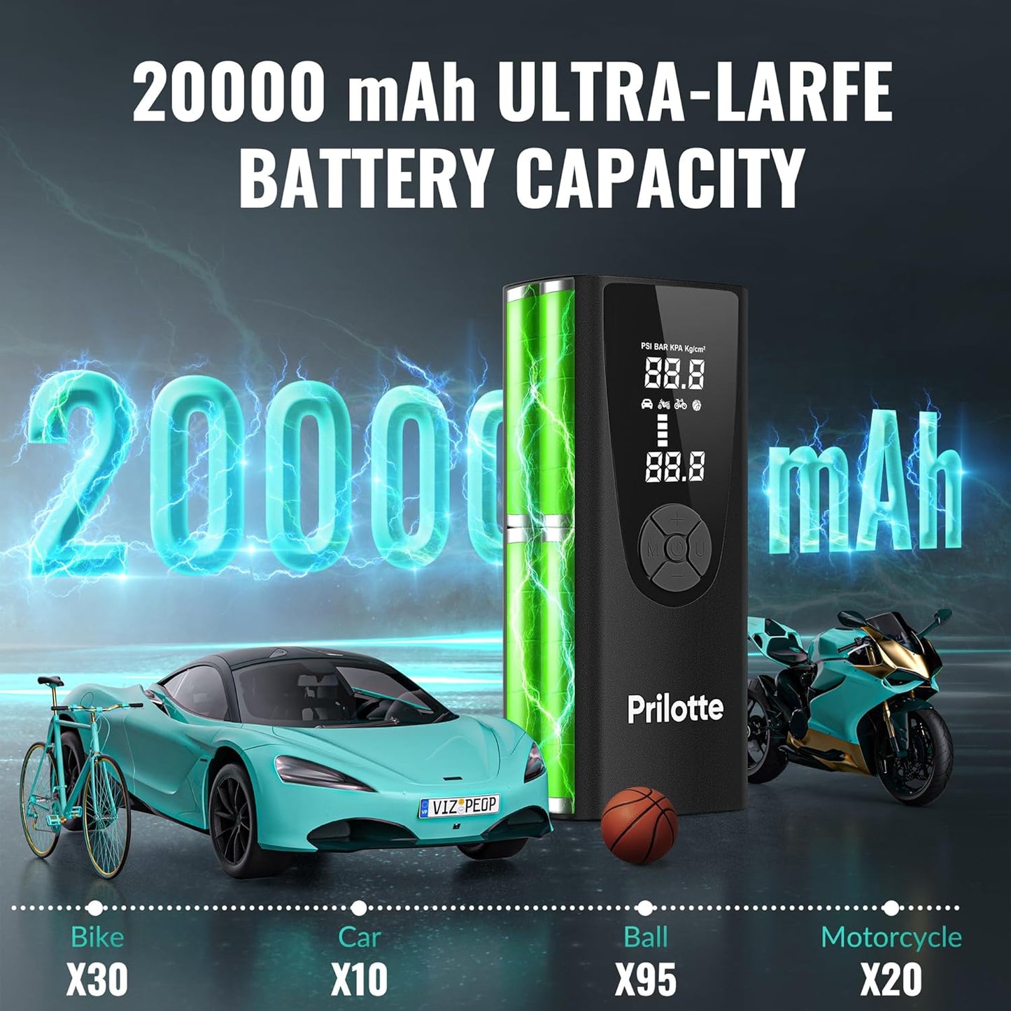 Inflador Portátil de Neumáticos 150 PSI - Compresor Eléctrico 20000mAh