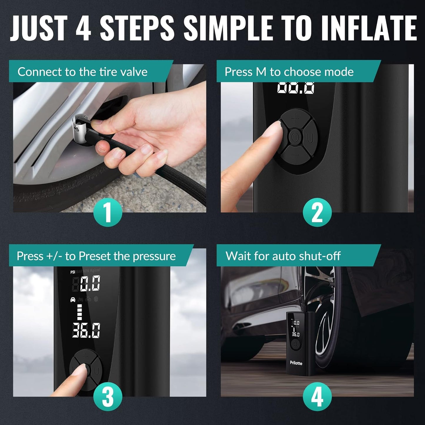 Inflador Portátil de Neumáticos 150 PSI - Compresor Eléctrico 20000mAh