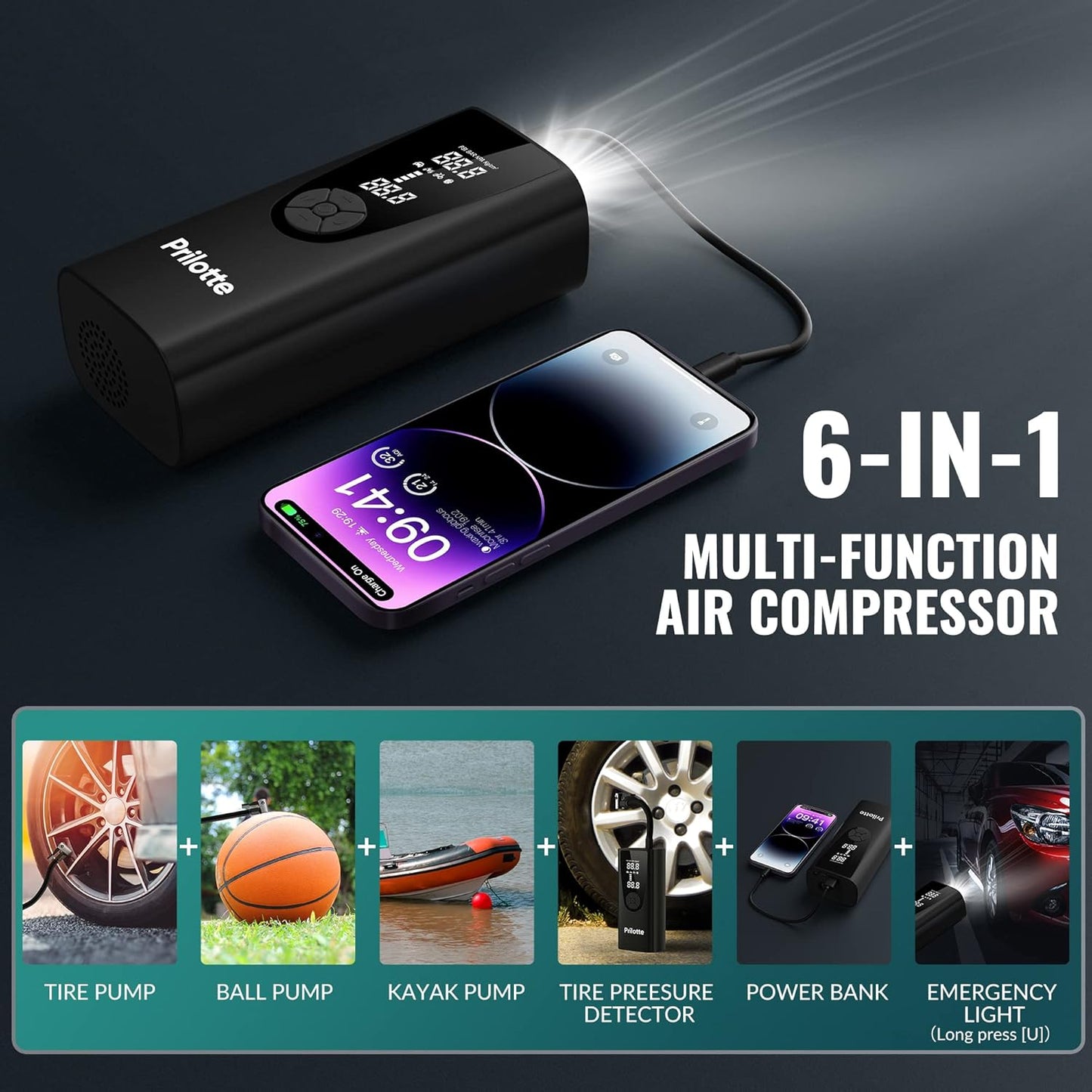 Inflador Portátil de Neumáticos 150 PSI - Compresor Eléctrico 20000mAh