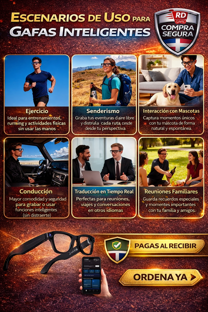 🕶️ Gafas Inteligentes con IA + Cámara 8MP - Graba, Traduce y Escucha 🚀