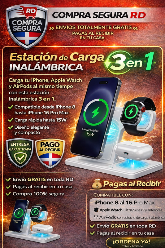 🔌 Estación de Carga Inalámbrica 3 en 1 – Compra Segura RD