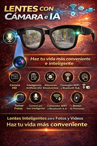 🕶️ Gafas Inteligentes con IA + Cámara 8MP - Graba, Traduce y Escucha 🚀