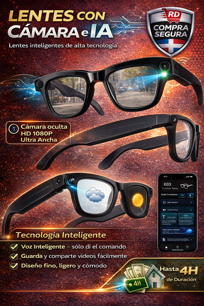🕶️ Gafas Inteligentes con IA + Cámara 8MP - Graba, Traduce y Escucha 🚀