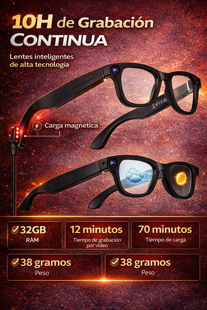 🕶️ Gafas Inteligentes con IA + Cámara 8MP - Graba, Traduce y Escucha 🚀