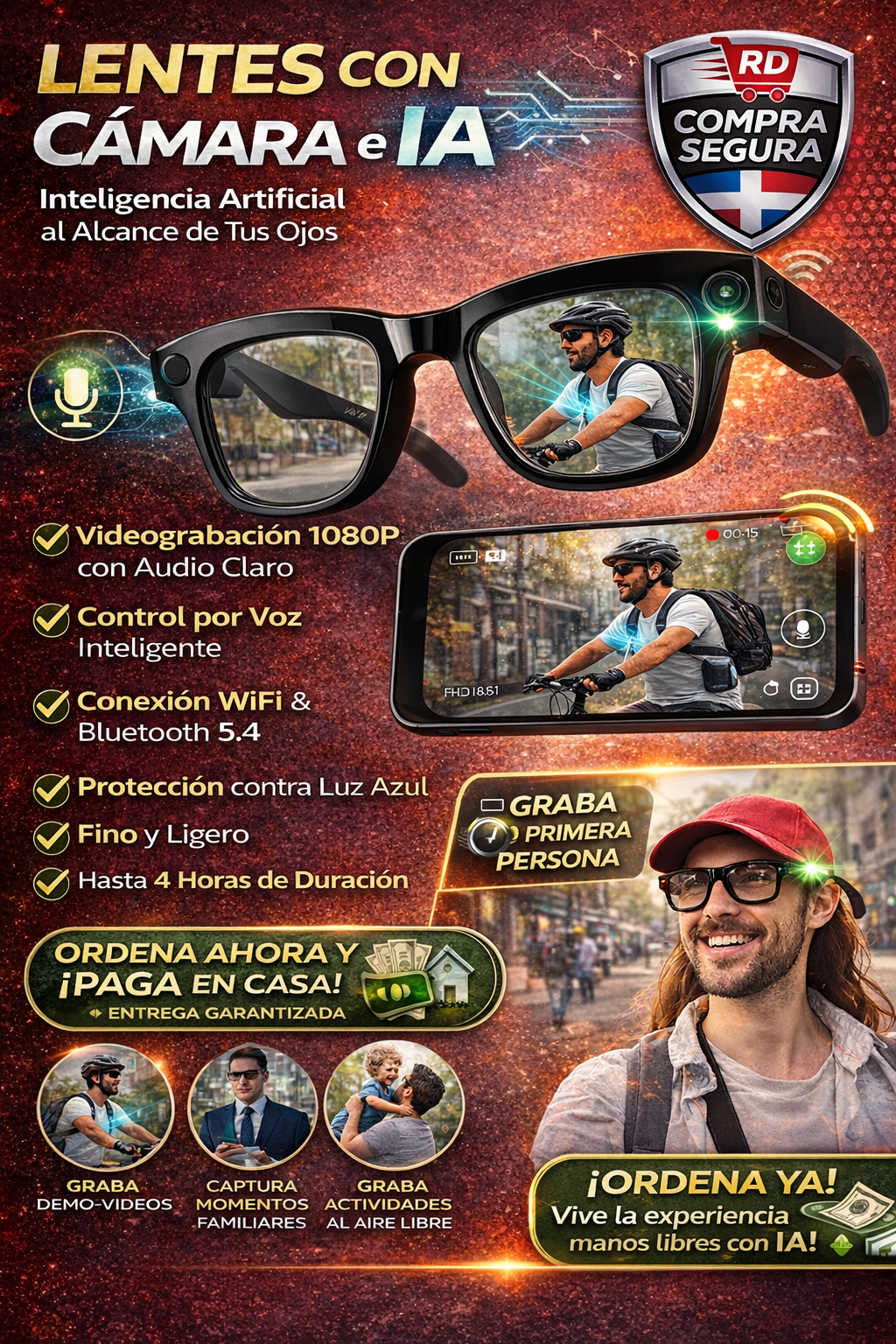 🕶️ Gafas Inteligentes con IA + Cámara 8MP - Graba, Traduce y Escucha 🚀